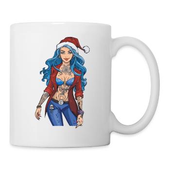 02 Tatouages cool de cheveux bleus de femme de Noël sexy - Mug blanc - blanc - Droite