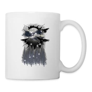 Halloween Wald Krähen Raben mystisch Mond - Tasse - Weiß - Rechts