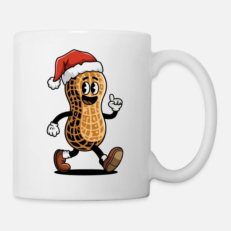 Festliche Erdnuss mit Weihnachtsmannmütze - Tasse - Weiß