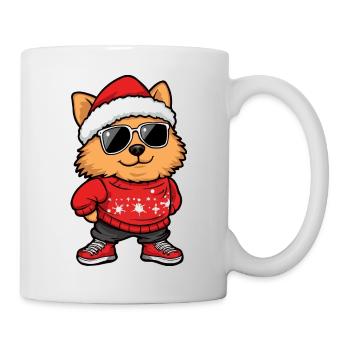 Chien de Poméranie Bande dessinée de Noël Cool - Mug blanc - blanc - Droite