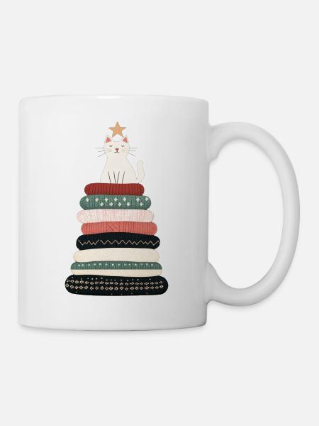T-shirt douillet pour chat sapin de Noël – Festif et mignon - Mug blanc - blanc
