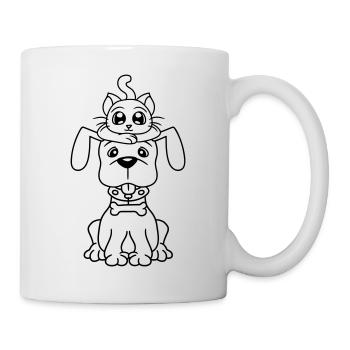 Hund Katze Zwei Freunde Team Kätzchen 2 Duo Crew - Tasse - Weiß - Rechts