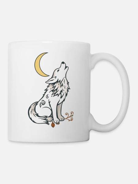 🌙🐺 Lone Wolf – Mystik & Natur T-Shirt - Tasse - Weiß