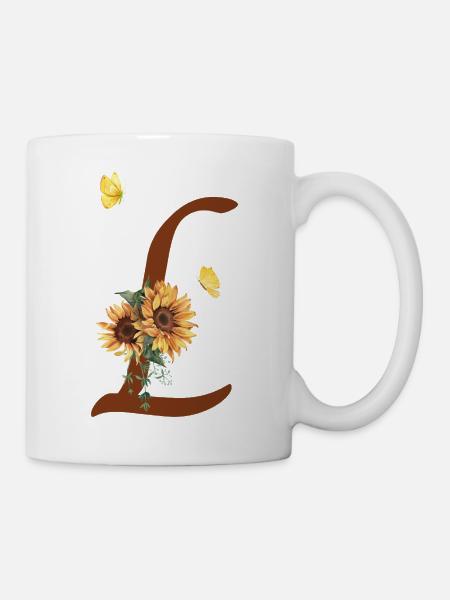 Buchstabe l Sonnenblume Schmetterling - Tasse - Weiß
