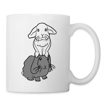 2 lapins amis équipe équipage couple deux assis sur la tête - Mug blanc - blanc - Droite