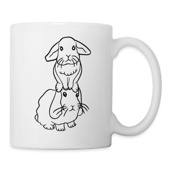 2 lapins amis équipe équipage couple deux assis sur la tête - Mug blanc - blanc - Droite