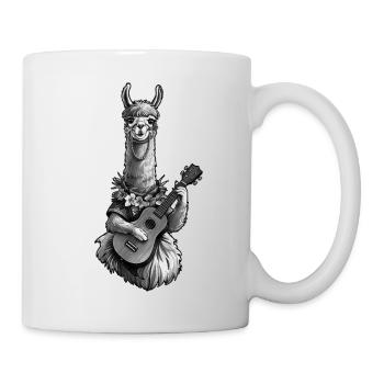 Lama spielt Ukulele - schwarz weiss - Tasse - Weiß - Rechts