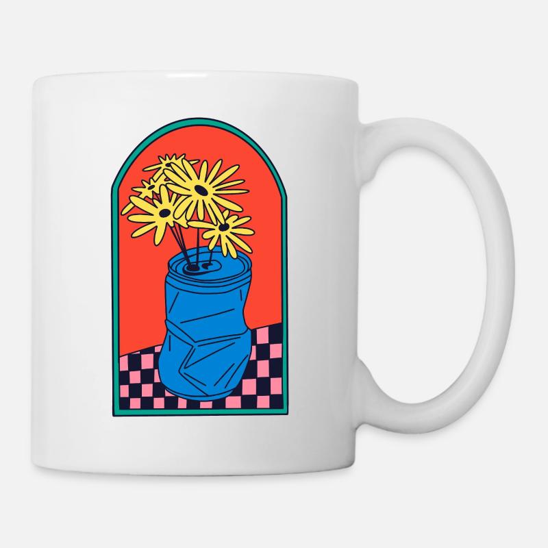 Blumen in zerdrückter Dose - Tasse - Weiß