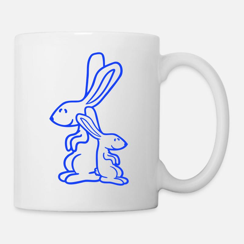 2 Bunnies Child Dad Mom Cute Two Shoulder Leaning - Mug - white