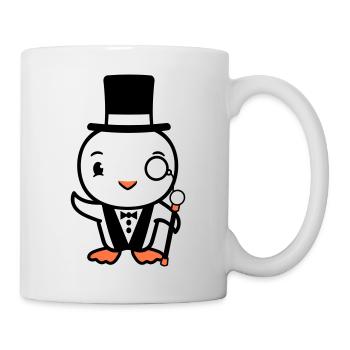 Sir Vogel Zylinder Hut Monokel Brille reicher Herr - Tasse - Weiß - Rechts