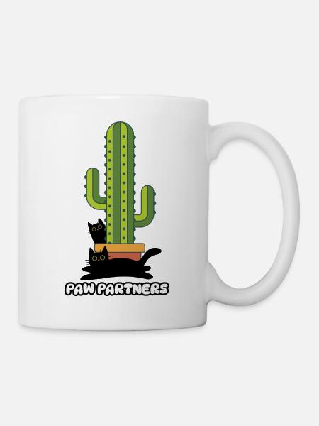 Les deux chats amis et complices à côté du cactus - Mug blanc - blanc