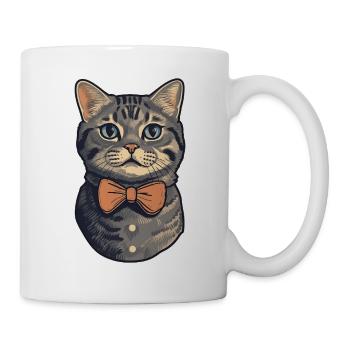 Eine süße Katze mit Fliege - Tasse - Weiß - Rechts