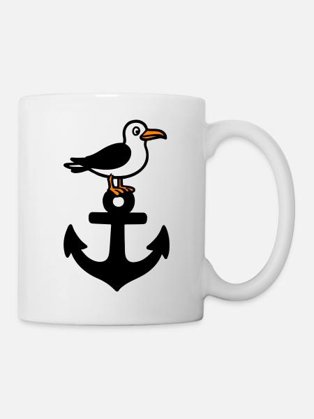 Anker Möwe Hafen - Tasse - Weiß
