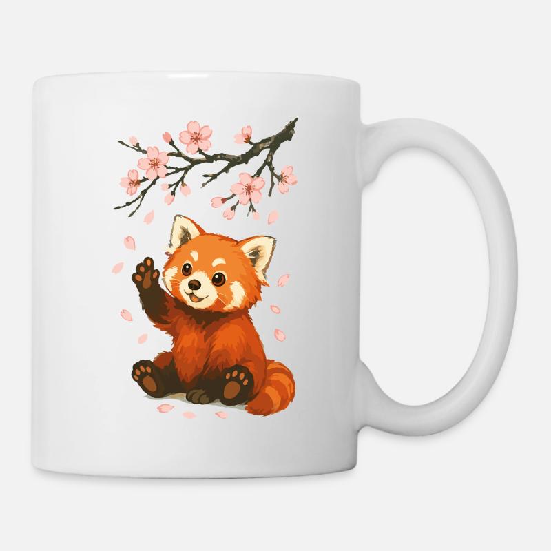 Roter Panda, Pandabär, Japanisch, Kirschblüten - Tasse - Weiß