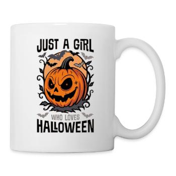 Juste une fille qui aime Halloween – Citrouille et chauves-souris - Mug blanc - blanc - Droite