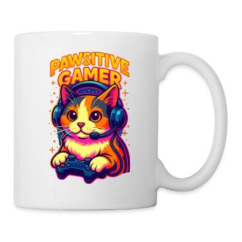 Chat gamer dynamique avec casque, j'adore les chats - Mug blanc - blanc - Droite