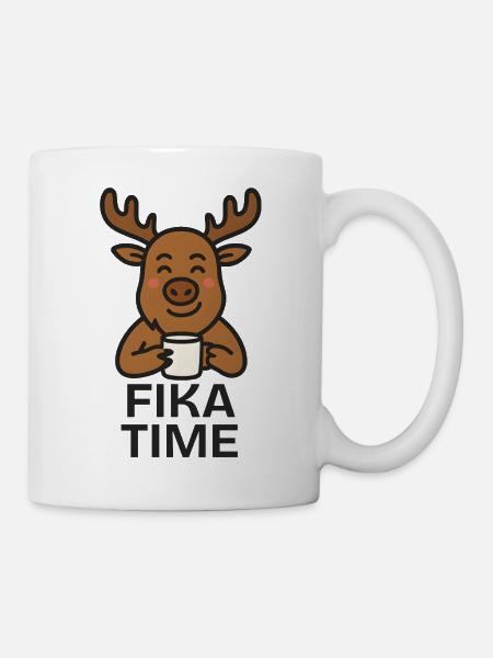 Tasse à café de renne mignon Design Fika Time - Mug blanc - blanc