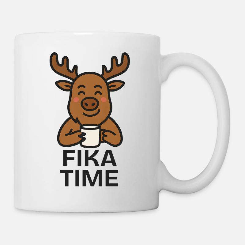 Tasse à café de renne mignon Design Fika Time - Mug blanc - blanc