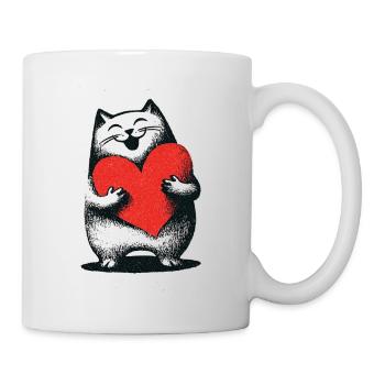 Playful cat with heart motif - Mug - white - Right