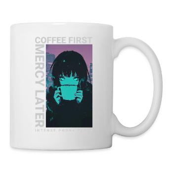 Coffee First Mercy Later Anime Girl Cyberpunk - Tasse - Weiß - Rechts