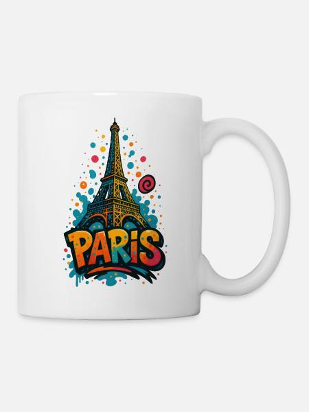 Paris Eiffelturm Shirt – Graffiti Street Art Style - Tasse - Weiß