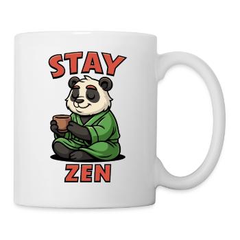 Panda Mönch mit Tee und Stay Zen Schriftzug - Tasse - Weiß - Rechts