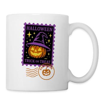 Briefmarke - Halloween Kürbis mit Zauberhut - Tasse - Weiß - Rechts