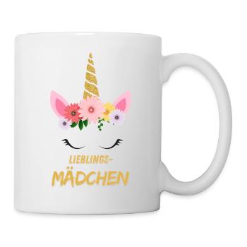 Fille préférée – Licorne mignonne avec des fleurs et de l’or - Mug blanc - blanc - Droite