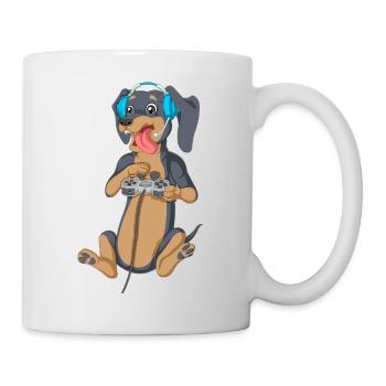 T-shirt Dachshund Gamer - Mug blanc - blanc - Droite