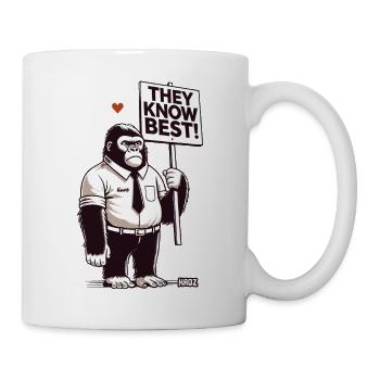 Comic-Gorilla mit Schild „Sie wissen es besser" - Tasse - Weiß - Rechts