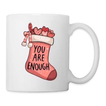 Pink Santa Claus Sock with Hearts – You Are Enough - Mug - white - Right
