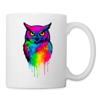 Leuchtende Farb-Eulenkunst - Tasse - Weiß - Rechts