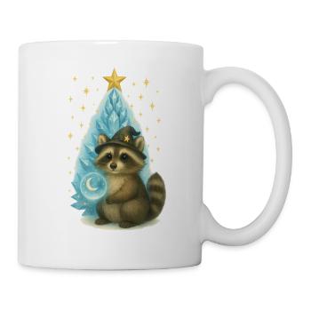 Magic raccoon in front of Christmas tree - Mug - white - Right