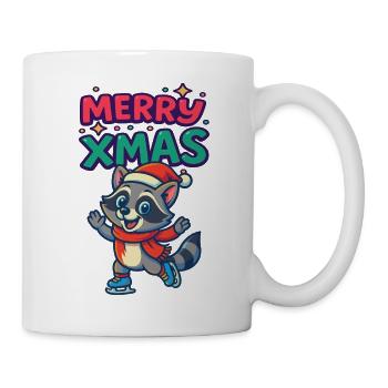 Weihnachts Waschbär auf Schlittschuhen - Tasse - Weiß - Rechts