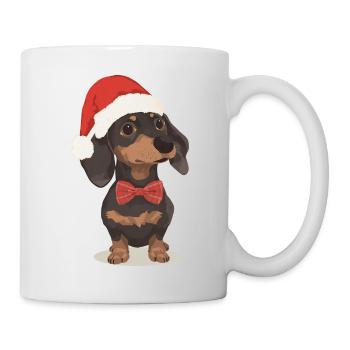 Weihnachts Dackel mit Mütze und Fliege - Tasse - Weiß - Rechts