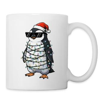 Cute Penguin Christmas with Fairy Lights Cartoon - Mug - white - Right