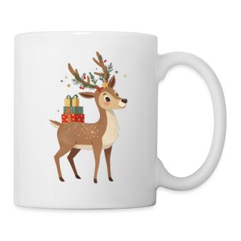 Weihnachtsrentier mit Geschenken - Tasse - Weiß - Rechts