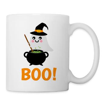 Halloween Mädchen Sepenst Boo! mit Zauberkessel  - Tasse - Weiß - Rechts