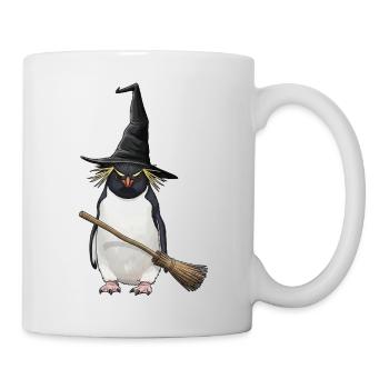 Drôle Halloween Pingouin Sorcière avec Balai Dessin animé - Mug blanc - blanc - Droite