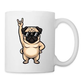 Cooler Mops Musiker Rockband Sonnenbrille Feier - Tasse - Weiß - Rechts