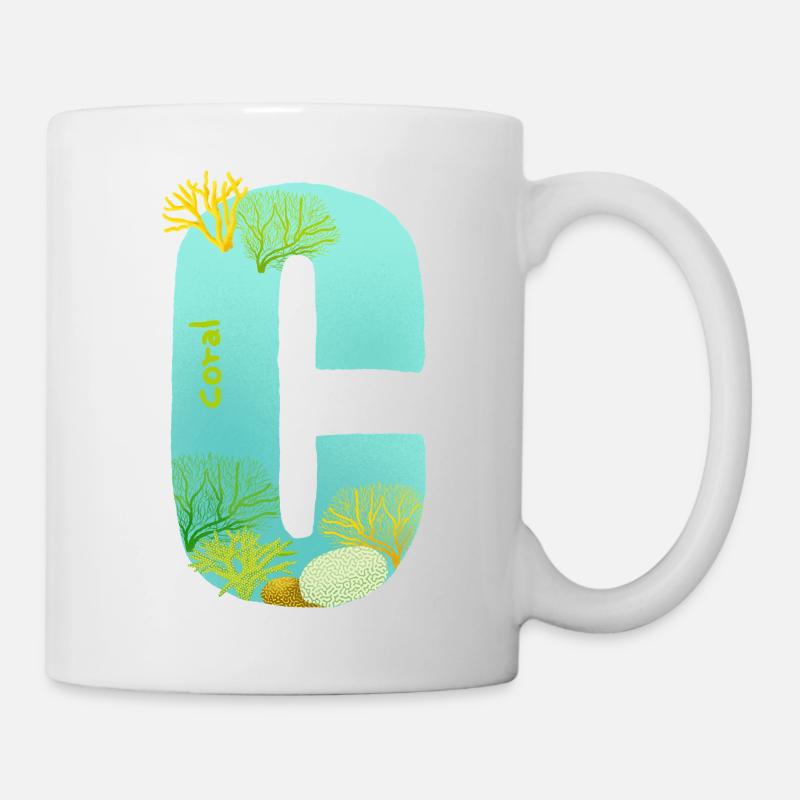 Récif de corail C lettre Design bleu vert Turquoise - Mug blanc - blanc