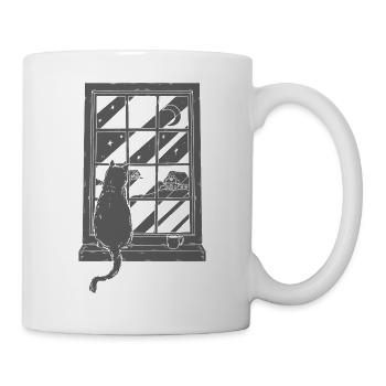 Katze Kaffee Grafik Kunst - Tasse - Weiß - Rechts