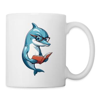 Clever dolphin with book - Mug - white - Right