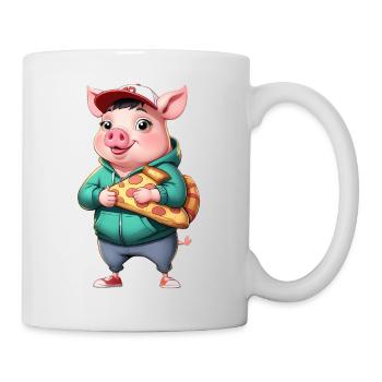 Cochon en sweat à capuche avec part de pizza - Mug blanc - blanc - Droite