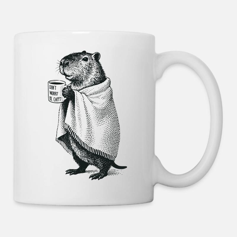 Don't Worry Be Cappy - Fall Winter Capybara - Mug - white