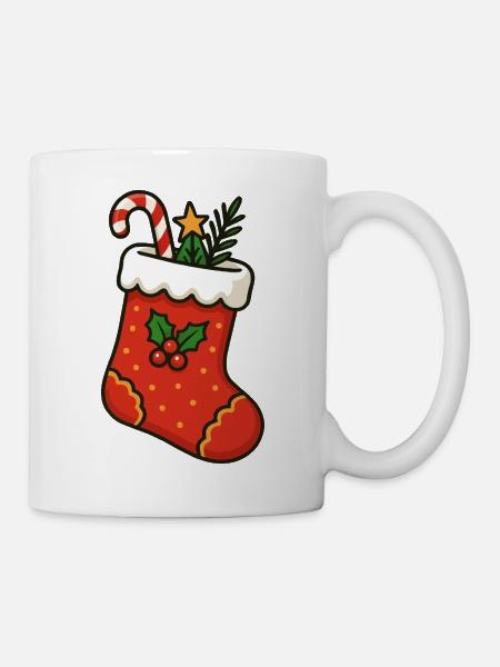 Weihnachtsstrumpf mit Zuckerstange - Tasse - Weiß