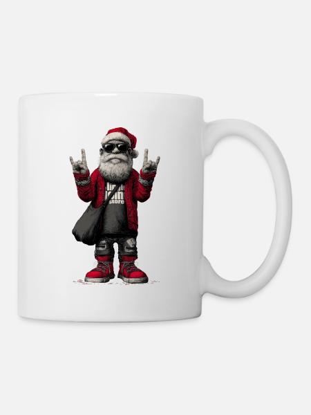 Rockender Santa mit Sonnenbrille - Tasse - Weiß