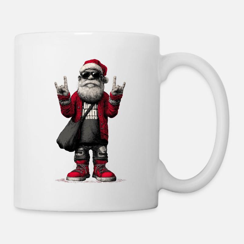 Rockender Santa mit Sonnenbrille - Tasse - Weiß