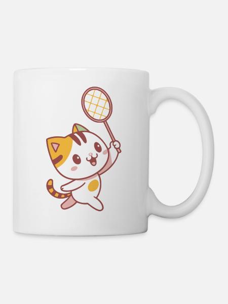 Glückliches Badminton-Kätzchen - Tasse - Weiß