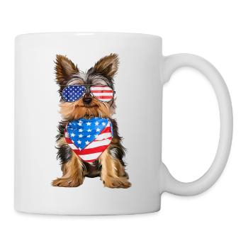 Patriotic Yorkie with USA Glasses and Scarf - Mug - white - Right